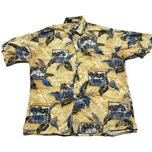 Campia Moda Shirt Mens Size L Yellow Blue Green Short Sleeve Hawaiian 100% Rayon